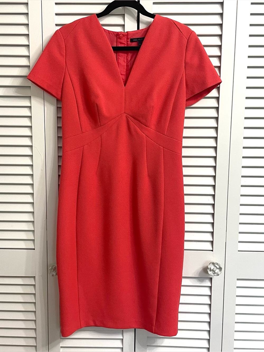 M&S Collection Sz 12 Coral Orange short sleeved lined sheath dress Career Resort
